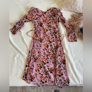 Topshop midi Pink Floral Long Sleeve Dress